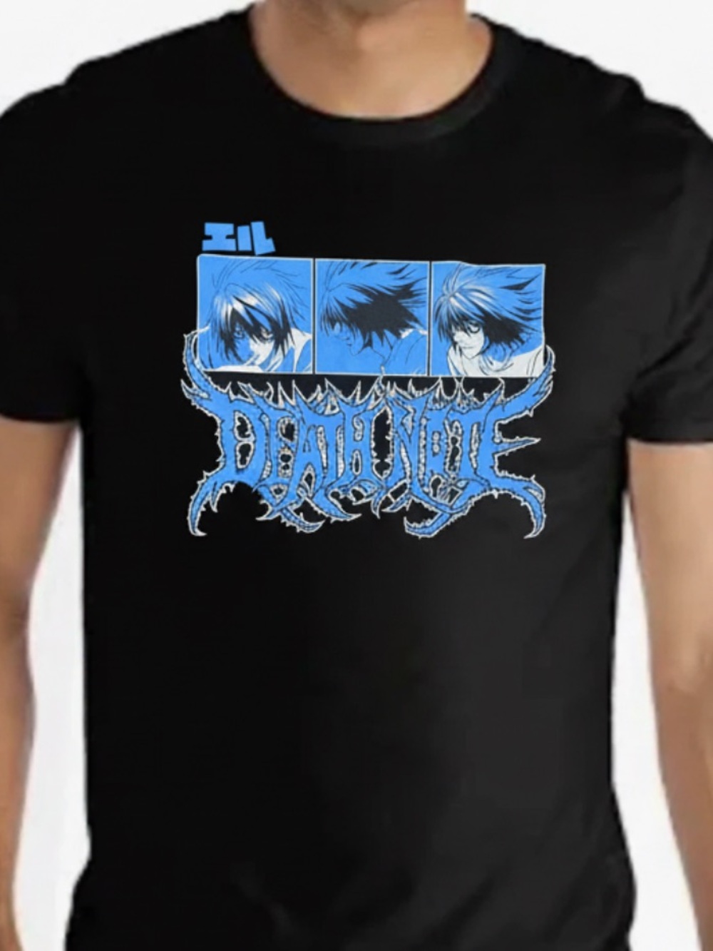 🖤 Death Note Black Anime Graphic Tee Shirt Blue Panels Logo Size Small